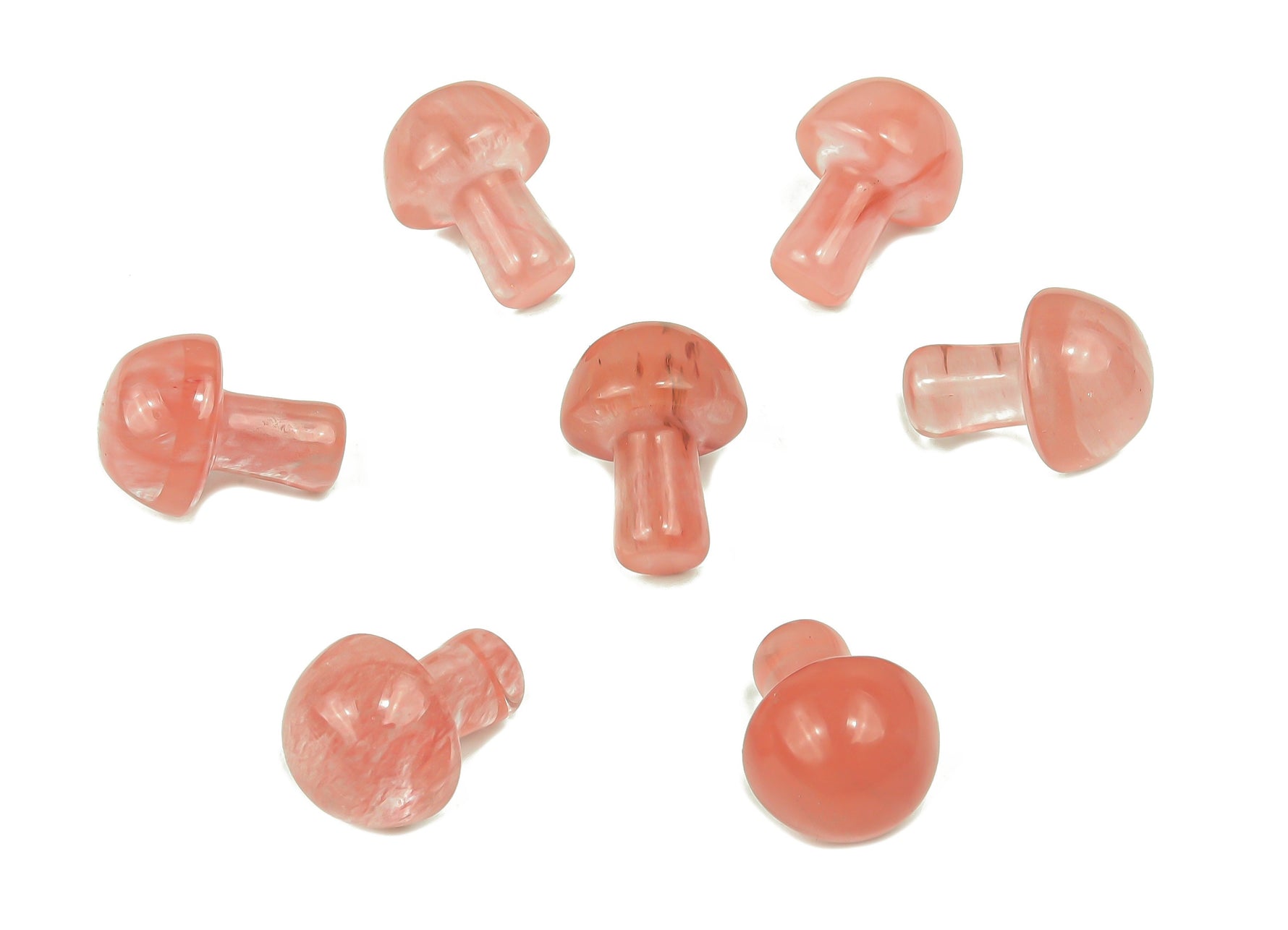Cherry quartz mushroom gemstone carved pendant, 20mm, from GemstoneGO, showcasing a detailed polished mushroom shape.