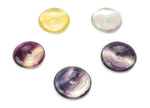 Polished fluorite crystal donut pendant, 30mm Pi stone from GemstoneGO, showcasing vibrant green and purple hues with smooth, rounded shape.