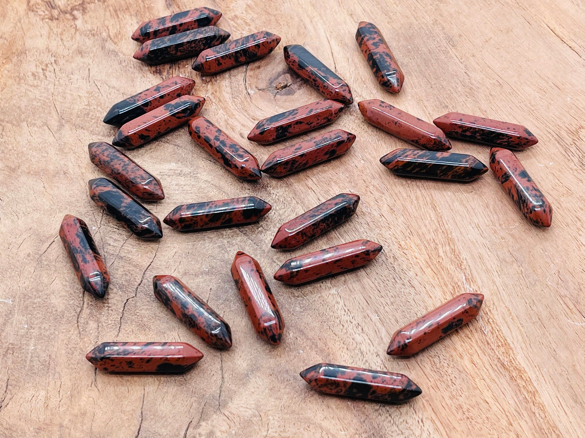 Mahogany Obsidian carved point gemstone, 33mm, with natural polished surface and pointed termination, by GemstoneGO.