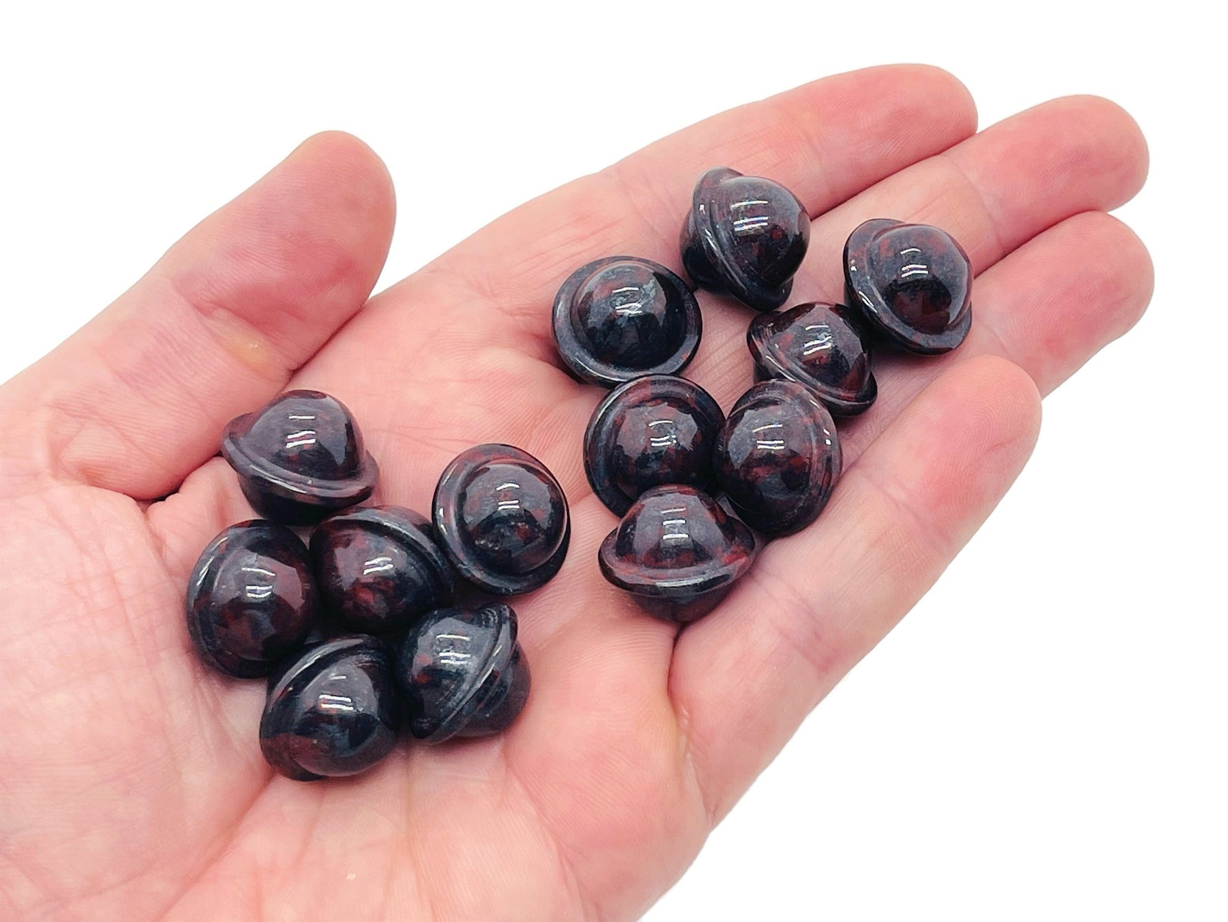 Mini 18mm Chicken Bloodstone Jasper Saturn crystal carving with detailed planetary features, from GemstoneGO.