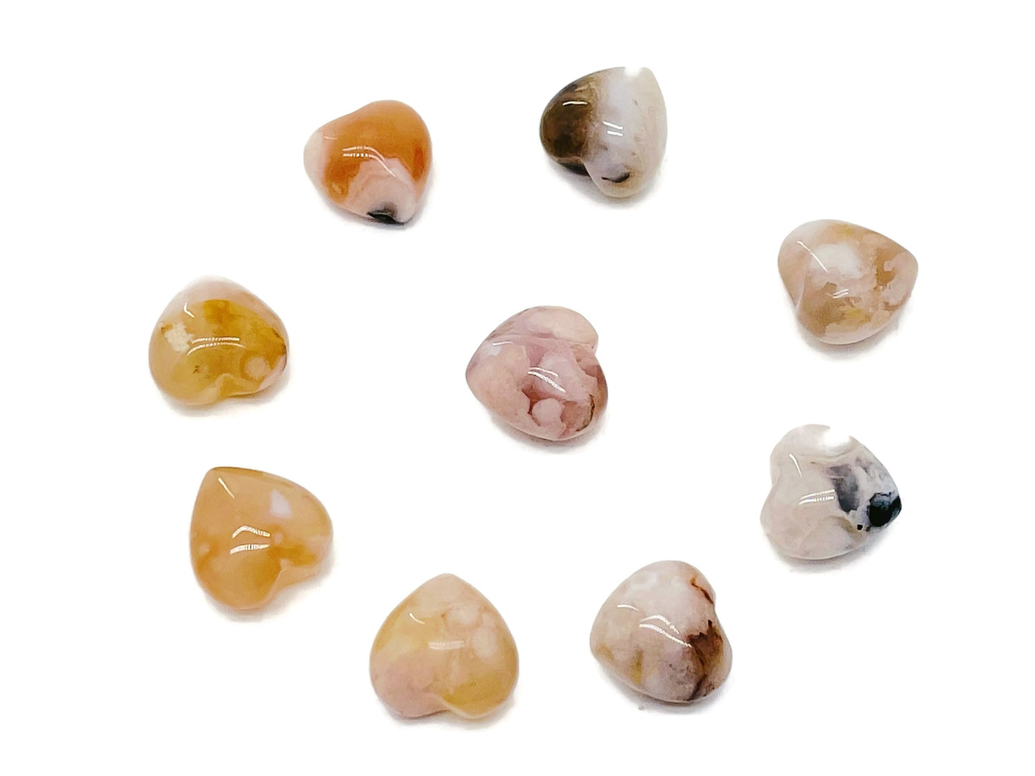 Flower Agate Heart Gemstone - Cherry Blossom - Puffy Heart Shaped - 15x15x9mm - HE1021