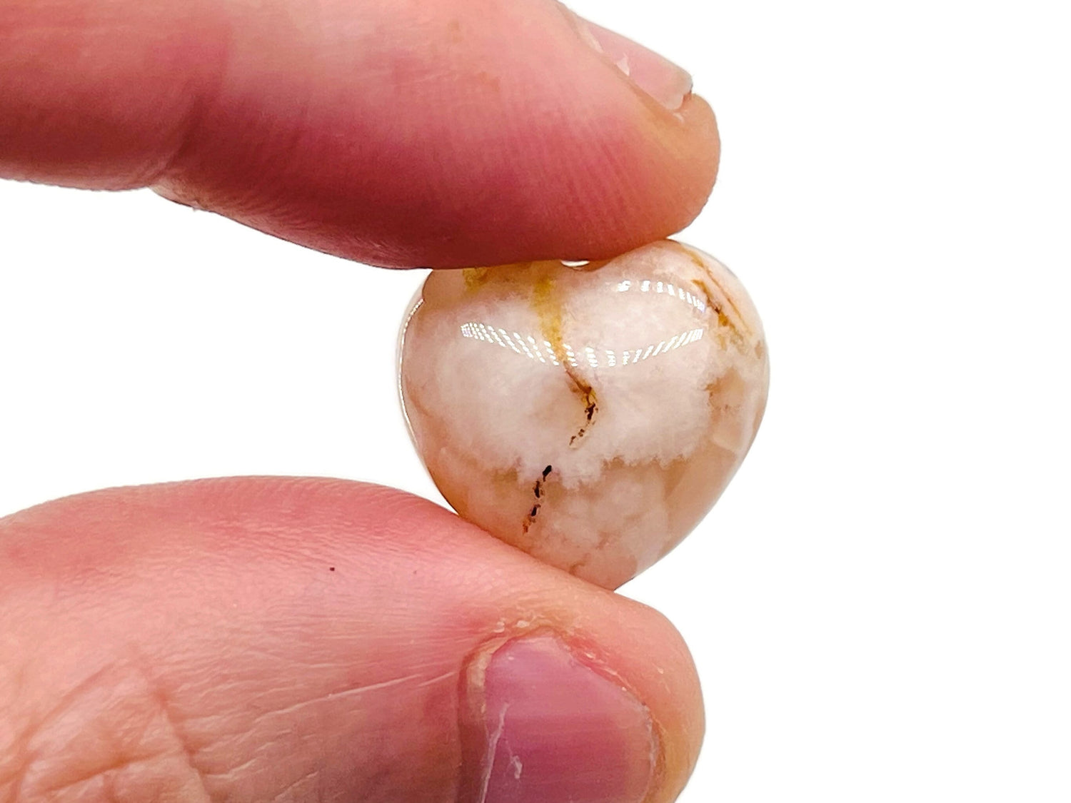 Flower Agate Heart Gemstone - Cherry Blossom - Puffy Heart Shaped - 15x15x9mm - HE1021
