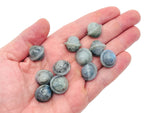 Mini Labradorite Saturn crystal carved gemstone from GemstoneGO, 18mm planetary design with iridescent labradorite surface.