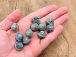 Mini Labradorite Saturn crystal carved gemstone, 18mm planet-shaped gem from GemstoneGO, showcasing iridescent labradorite hues.