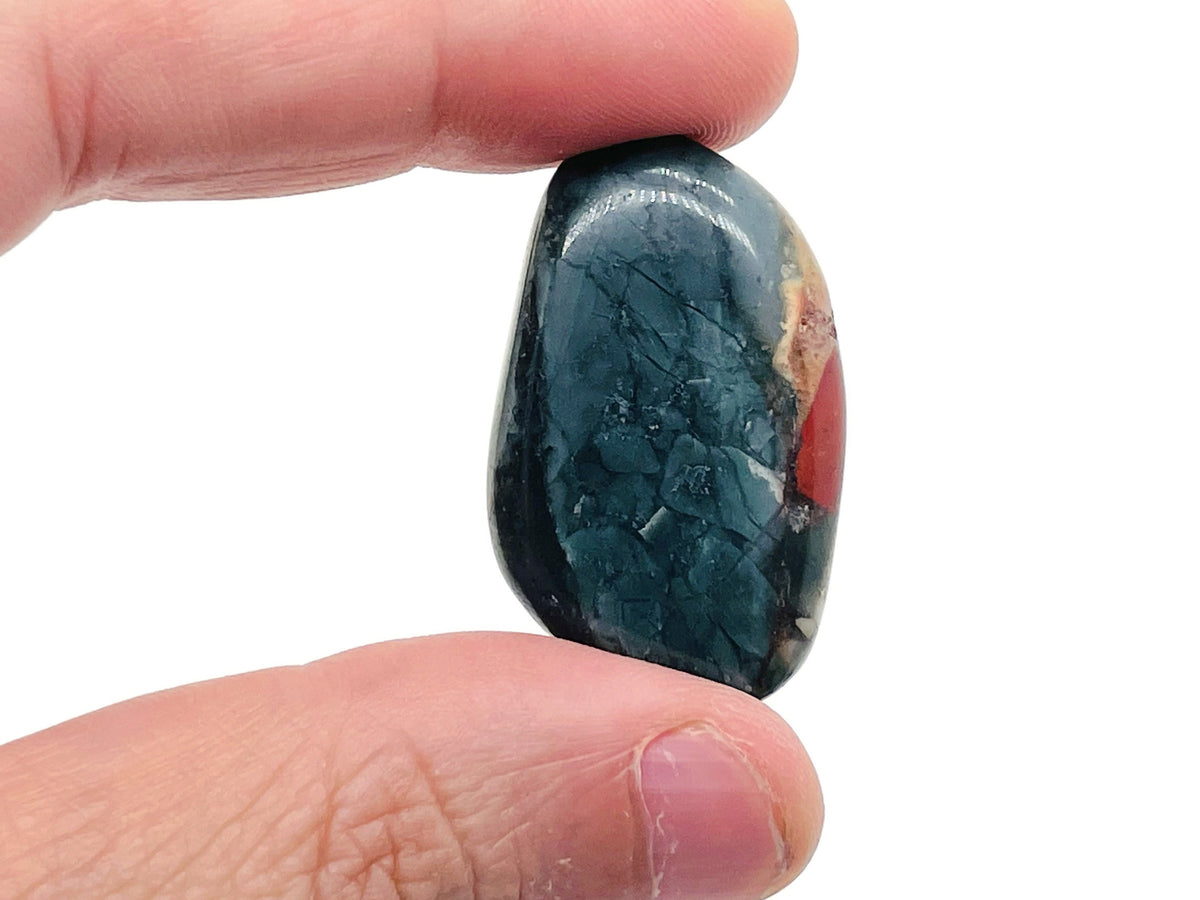 African Bloodstone flat gemstone slab from GemstoneGO, showcasing deep green and red mineral patterns in a polished crystal slab.