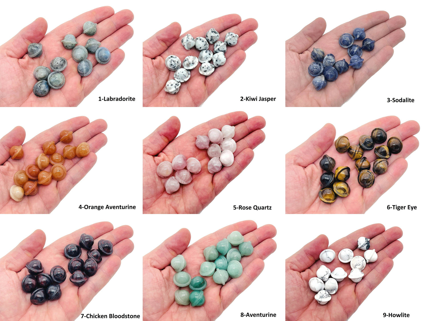 Saturn crystal carved gemstone planet love stone, 18mm mixed gemstones, detailed planetary carving by GemstoneGO