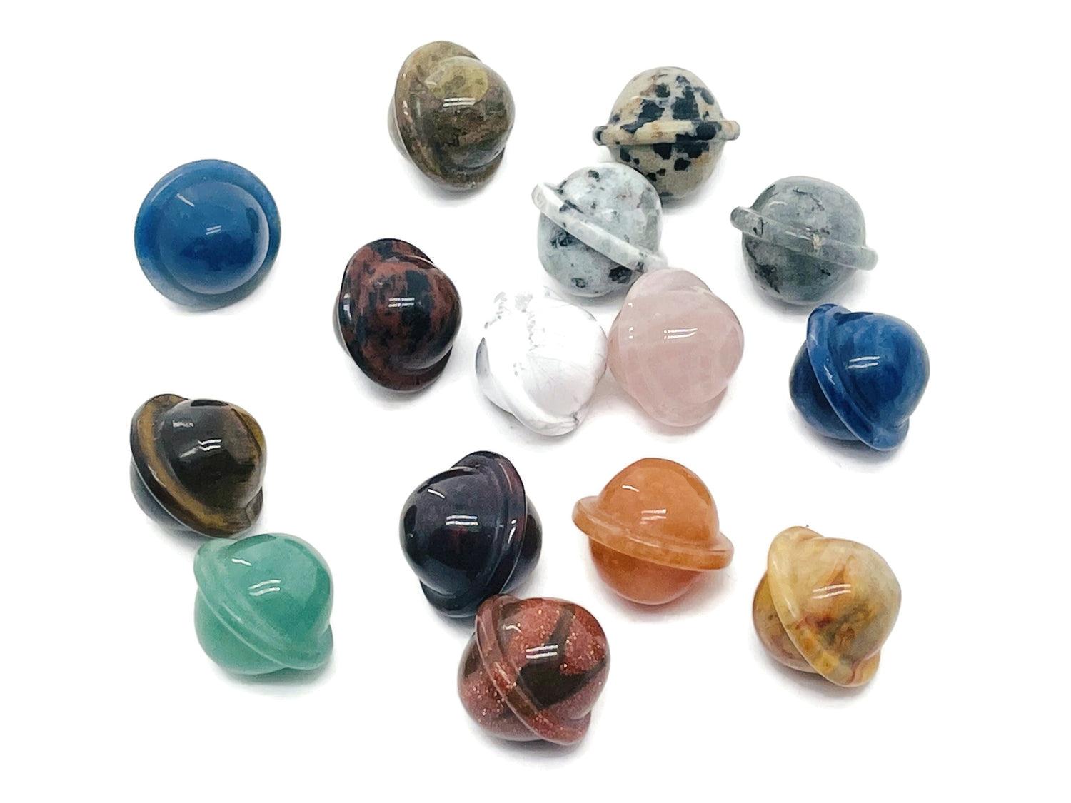 Saturn crystal carved gemstone planet love stone in 18mm size, colorful mixed gemstone carving from GemstoneGO.