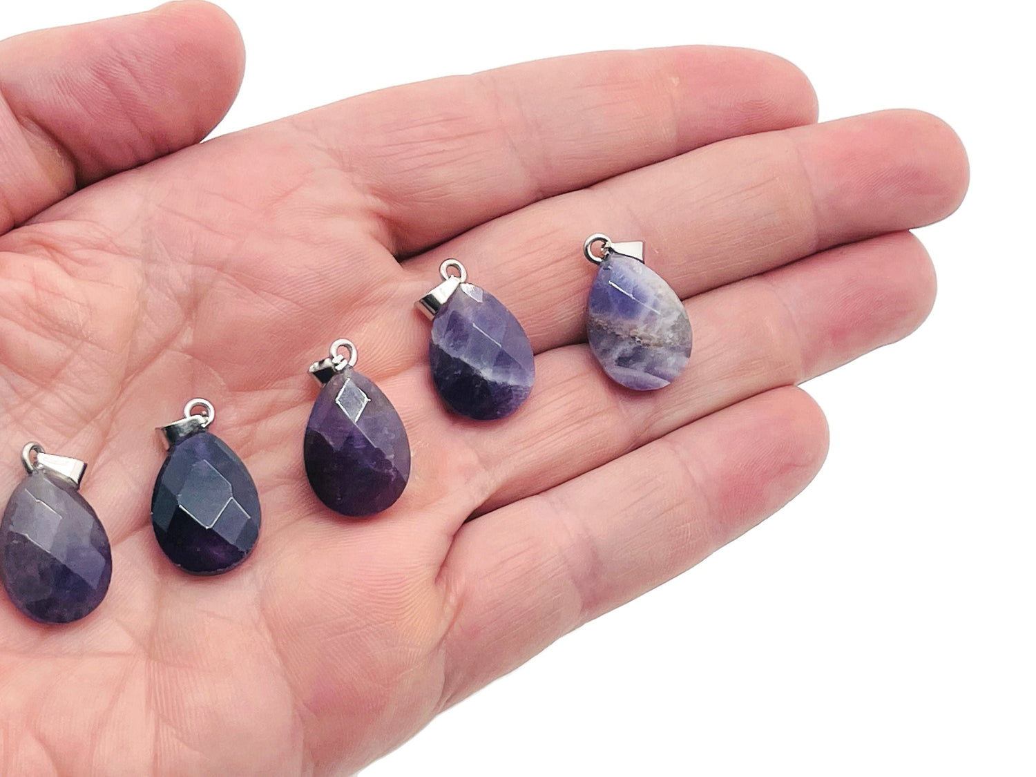 Amethyst crystal pendant, 20mm, GemstoneGO jewelry making supplies, polished purple gemstone with silver bail for necklaces