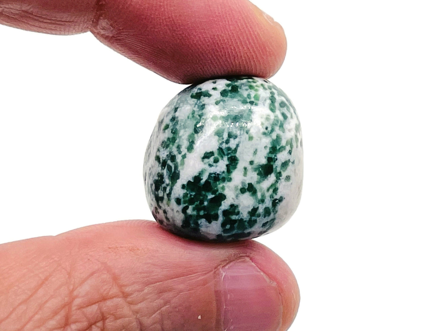 Pierre roulée de jade à point vert - Jade du Qinghai - Pierre de guérison - TU1206