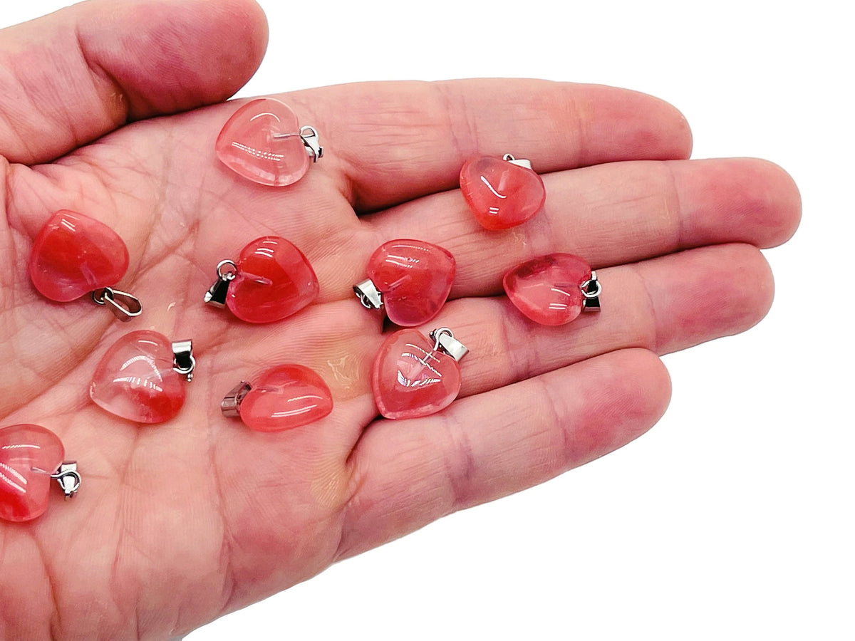 Cherry Quartz heart pendant from GemstoneGO featuring a mini crystal pendant with a polished cherry quartz gemstone.