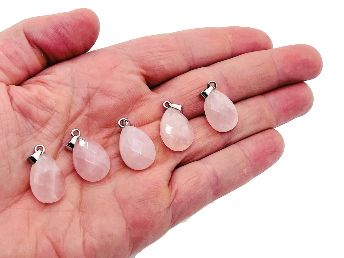 20mm rose quartz crystal pendant from GemstoneGO, showcasing a polished pink gemstone for jewelry making supplies.