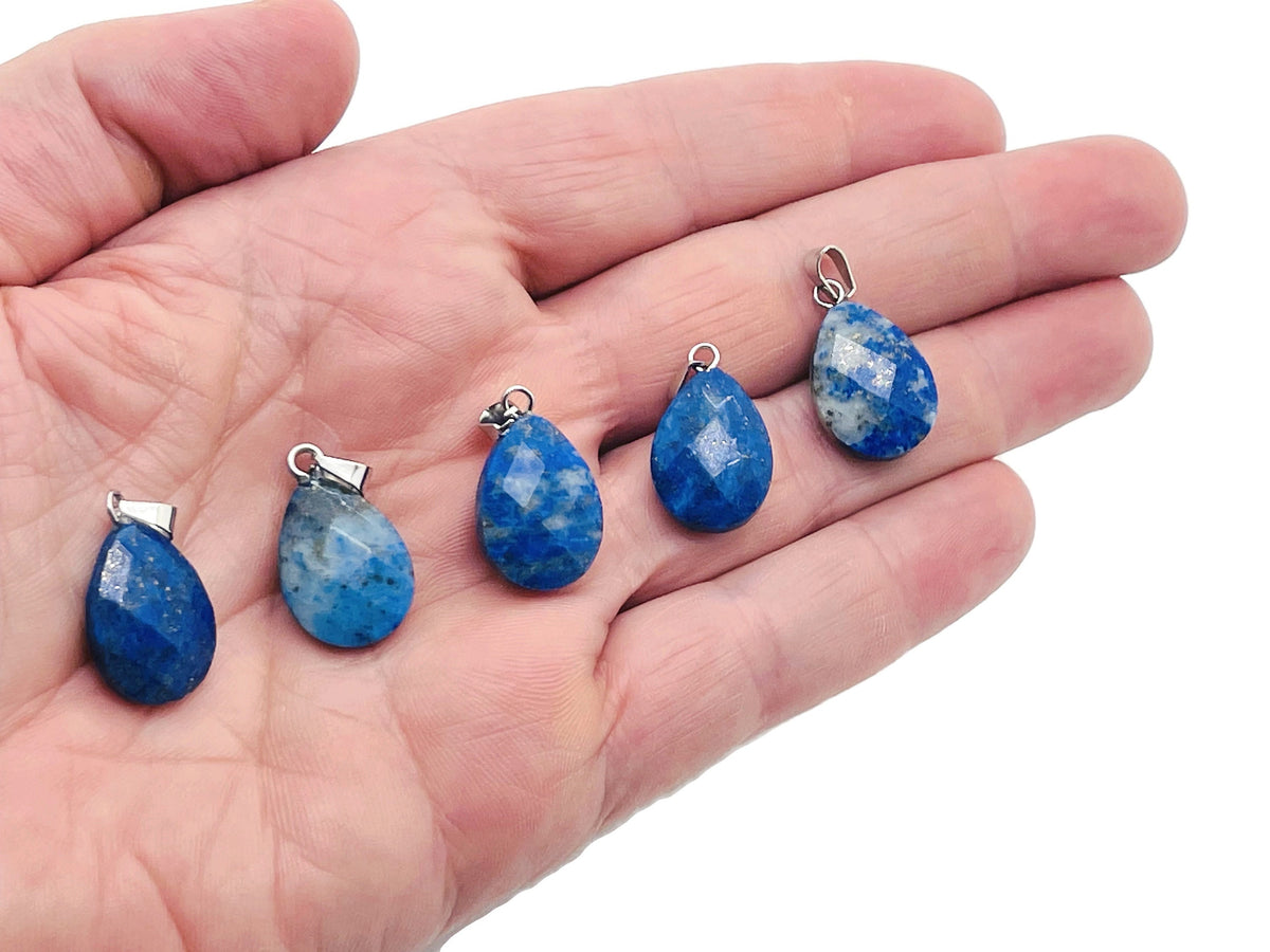 20mm Lapis Lazuli crystal pendant from GemstoneGO, featuring deep blue stone with gold flecks, ideal for jewelry making.