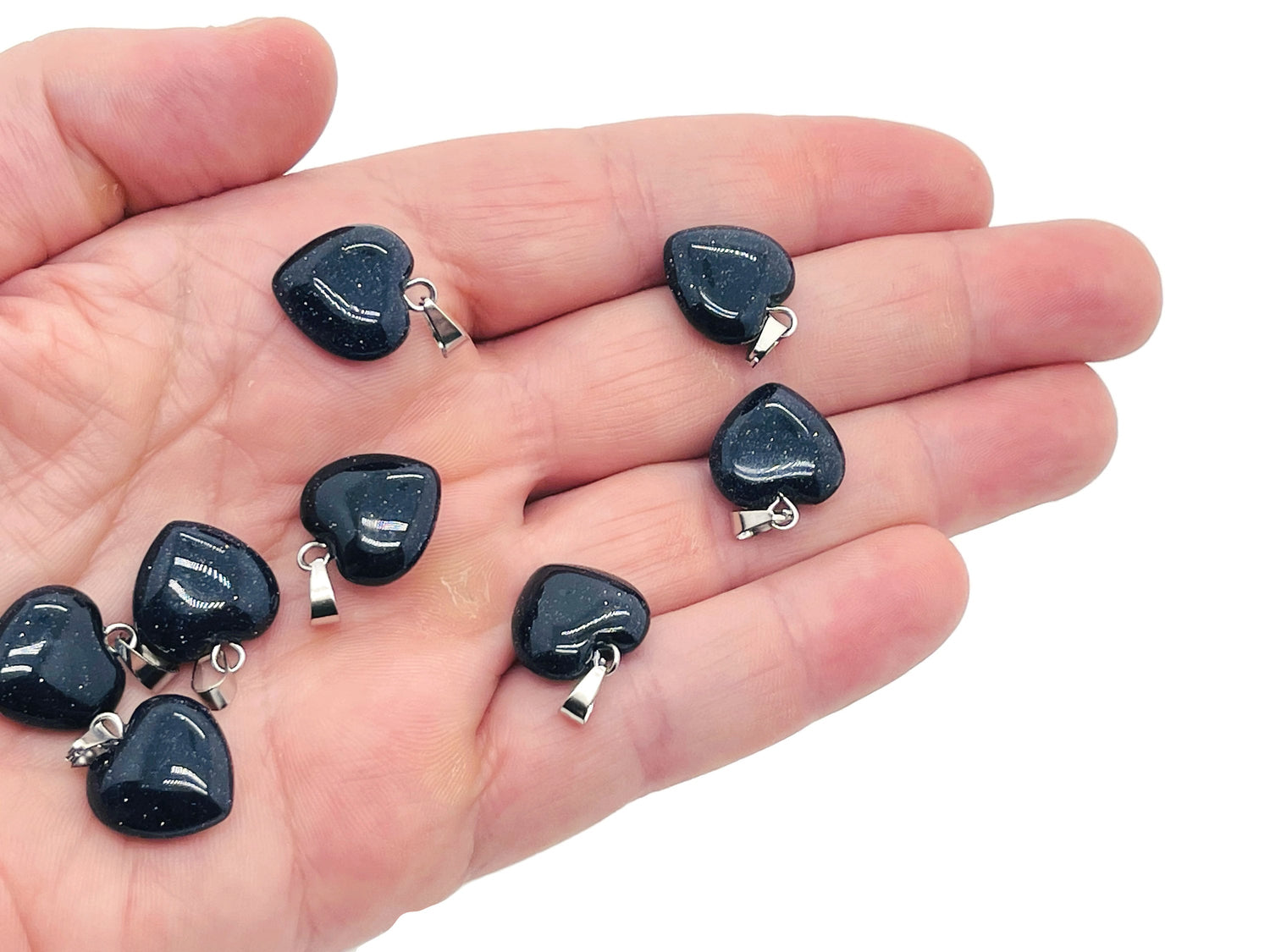 Colgante de Corazón de Goldstone Azul - Mini Colgante de Cristal - HNC1009