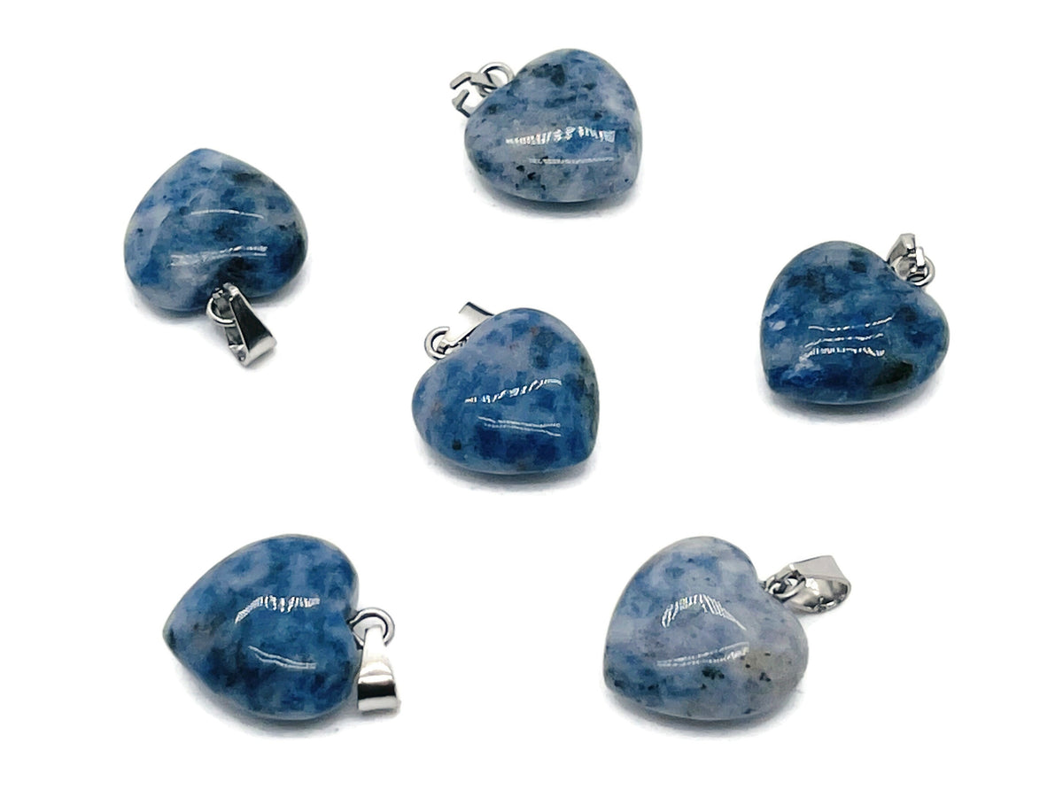 Blue Spot Jasper heart pendant by GemstoneGO, featuring a mini crystal design with vibrant blue spots on a polished gemstone heart.