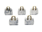 Howlite crystal purse carving gemstone pendant, detailed handbag design in white and gray, jewelry accessory by GemstoneGO.