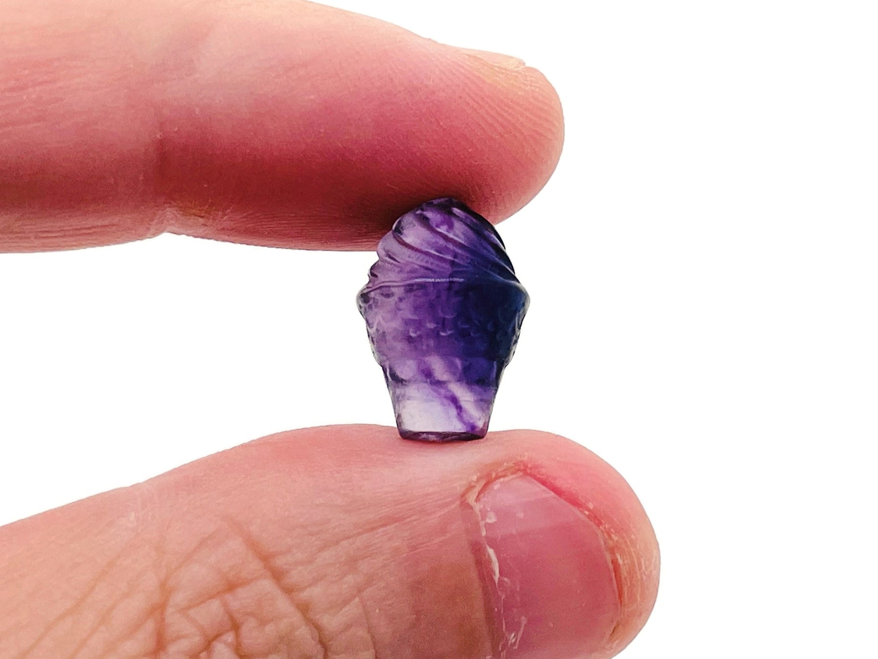 Colorful fluorite ice cream-shaped gemstone carving by GemstoneGO, showcasing vibrant hues and detailed craftsmanship.