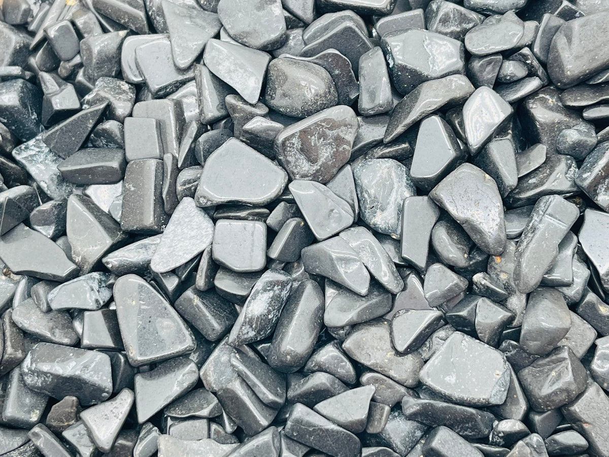 Shungite crystal chips in various sizes, semi-tumbled, 7-12mm, natural black gemstone chips for jewelry or healing.