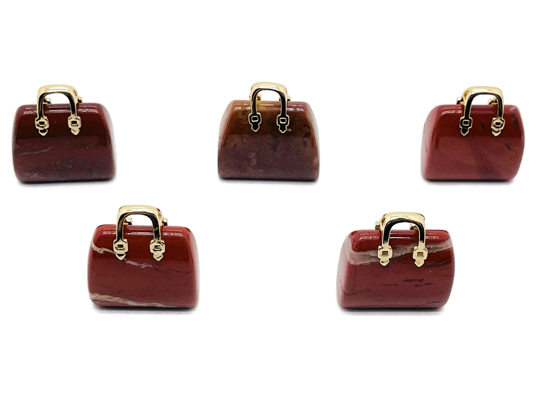 Red Jasper crystal purse carving gemstone pendant featuring a detailed handbag design by GemstoneGO.