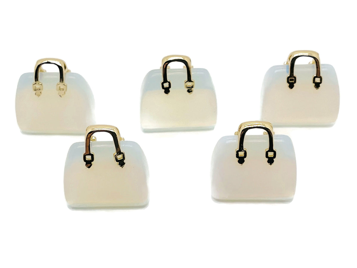 Opalite crystal handbag pendant featuring a carved purse design, gemstone jewelry accessory, handcrafted by GemstoneGO.