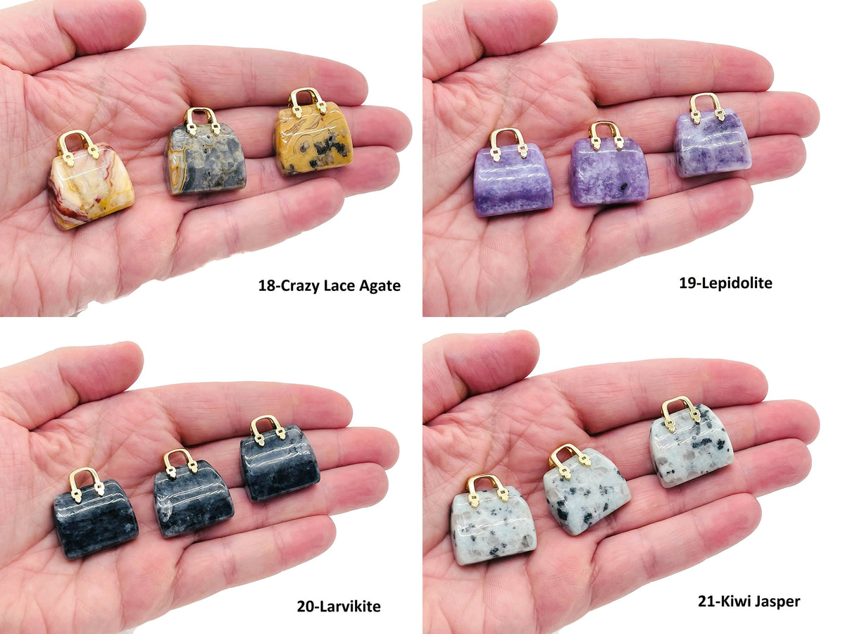 Crystal purse carving gemstone pendant from GemstoneGO featuring a detailed handbag design in vibrant crystal gemstone.