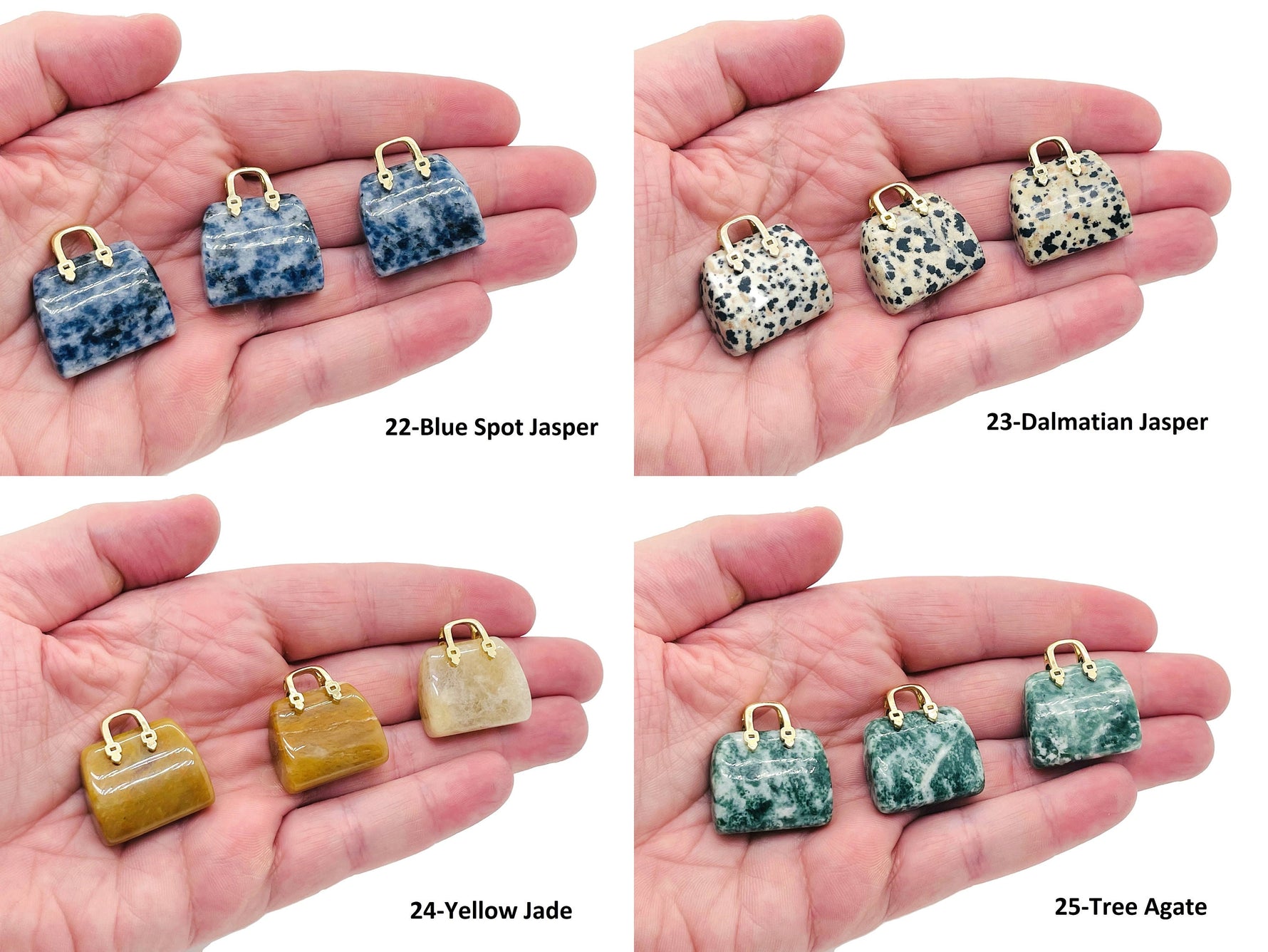 Crystal purse carving gemstone pendant featuring a detailed handbag design, crafted by GemstoneGO, with vibrant, polished crystal details.