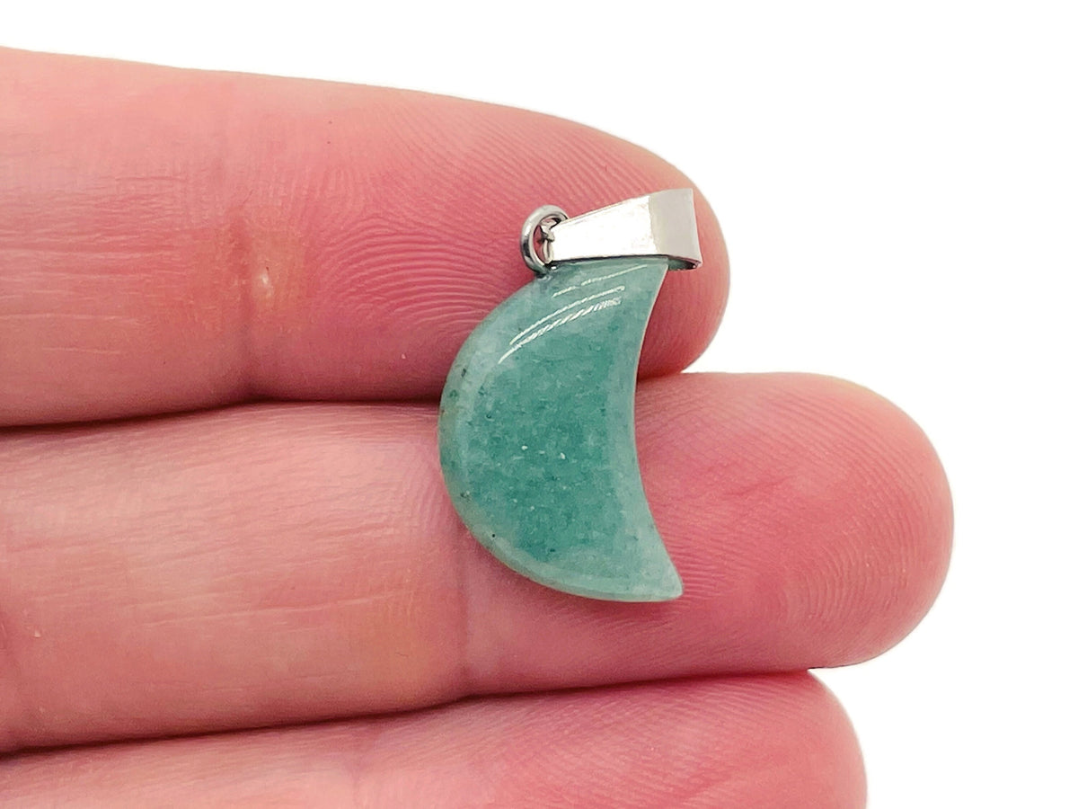 Aventurine moon pendant and earring set with crystal details, handmade jewelry making supplies by GemstoneGO.