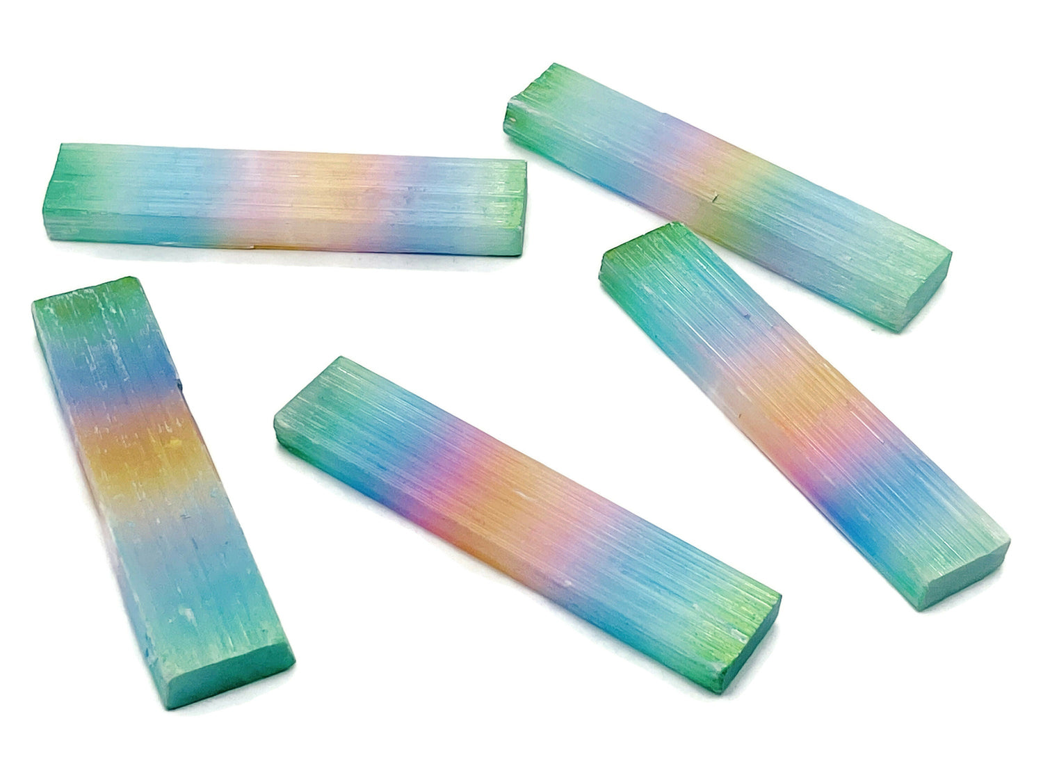 Rainbow Aura Selenite Wand Stone - Raw Aura Selenite Stick - 10cm - RA1167