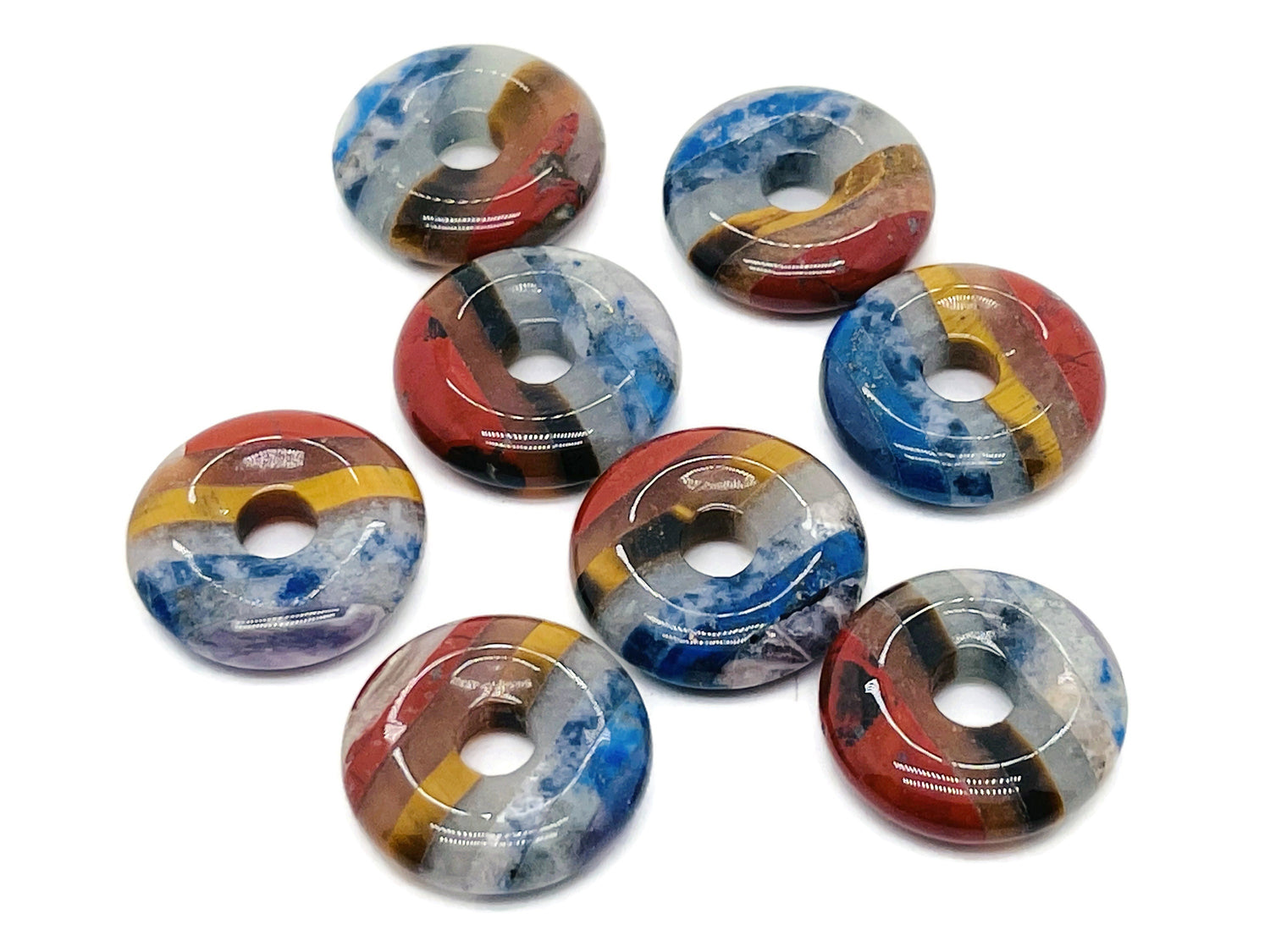 Pierre de chakra Pi en cristal - Cristal en forme de donut - Améthyste - Œil de tigre - Jaspe rouge - Lapis-lazuli - Pierre de guérison - Pendentif - 20 mm - DO1004