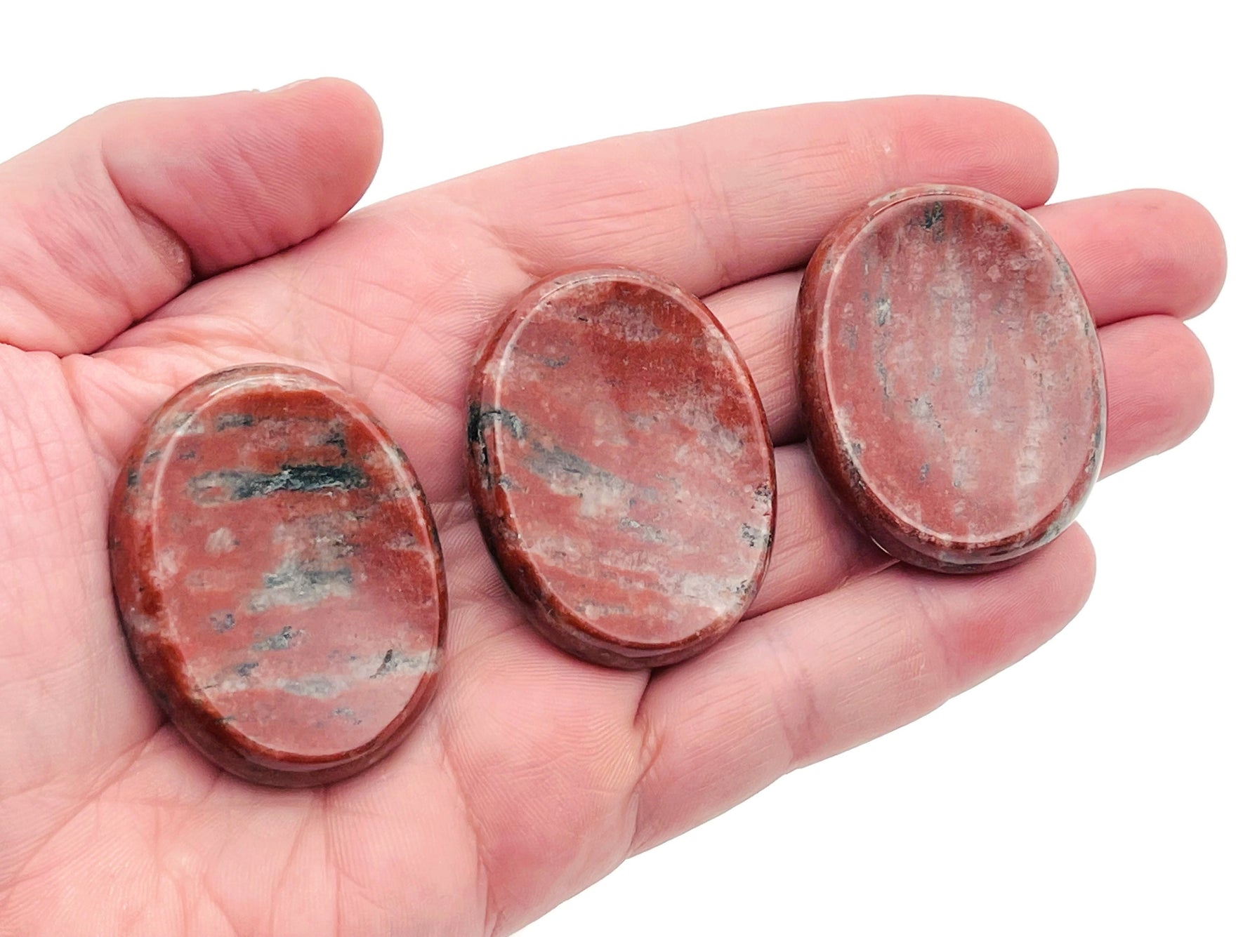 Red Sesame Jasper worry stone from GemstoneGO, 4.5x3.5cm soothing crystal for stress relief and meditation.