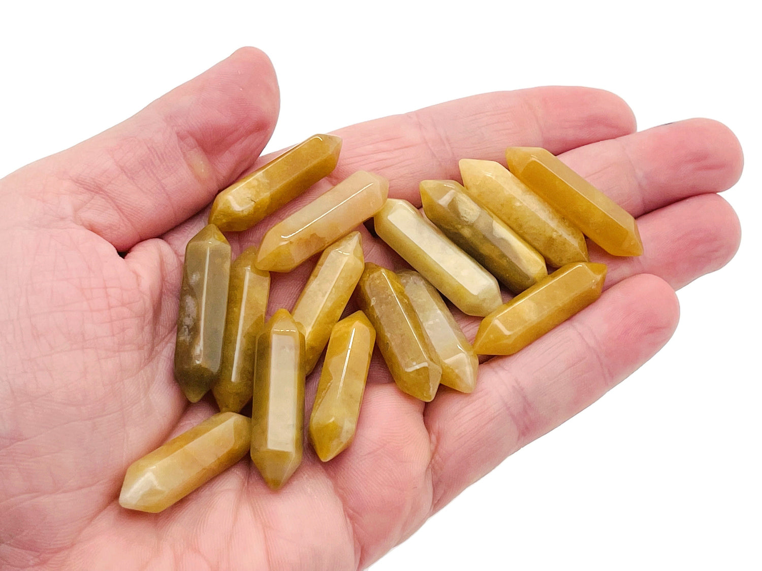 Yellow aventurine terminated carved point gemstone, 33mm, with natural yellow color and polished surface, from GemstoneGO.