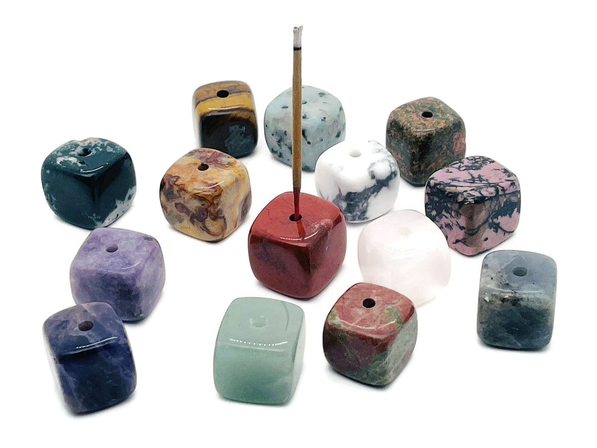 Handmade crystal incense holder with carved design, featuring a healing stone for holding incense sticks, from GemstoneGO.
