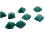 14mm Aventurine pyramid gemstone carving from GemstoneGO, showcasing a polished green pyramid with natural gemstone patterns.