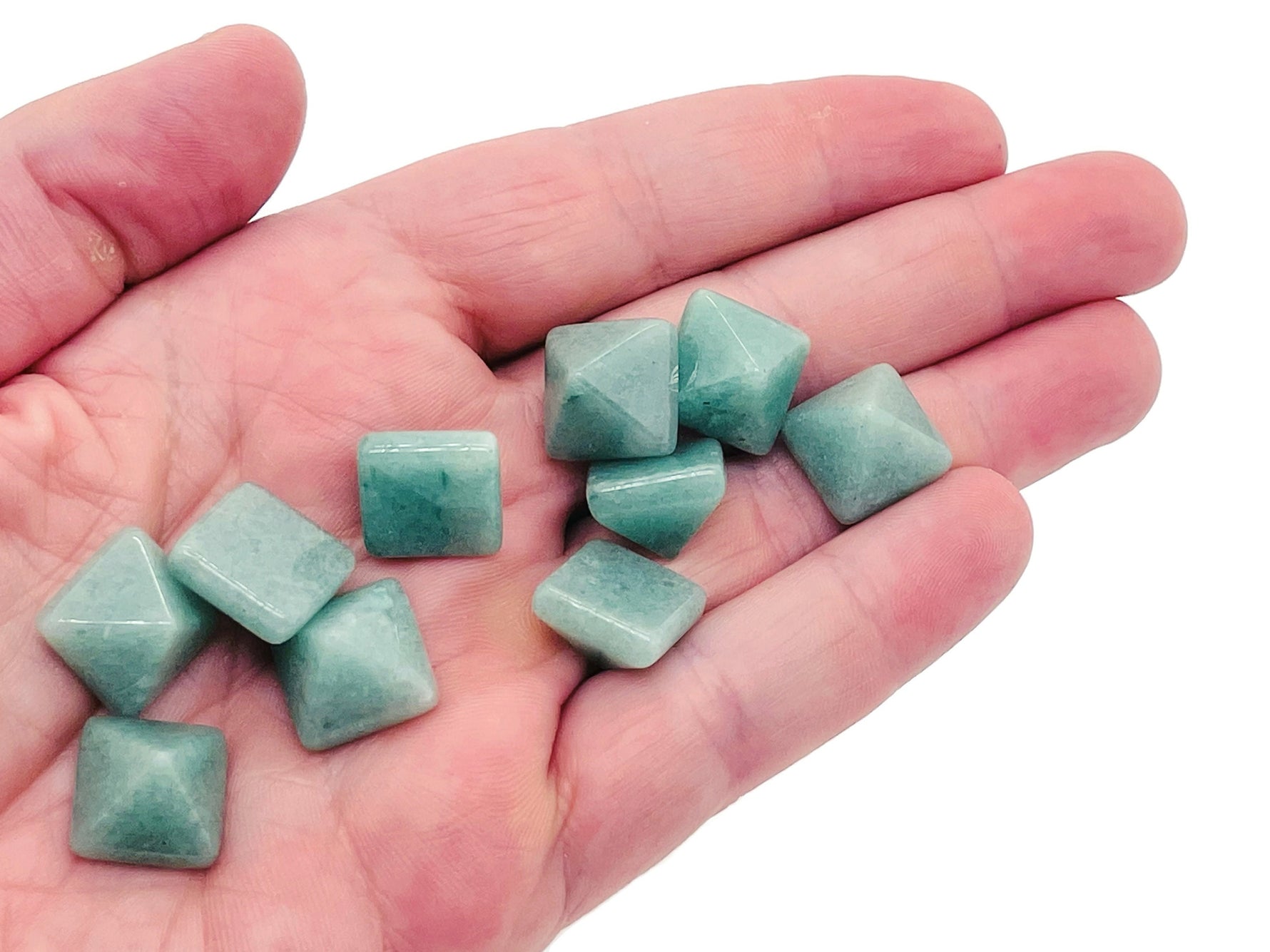 A 14mm Aventurine pyramid gemstone carving by GemstoneGO, showcasing a polished, green stone with natural patterns.