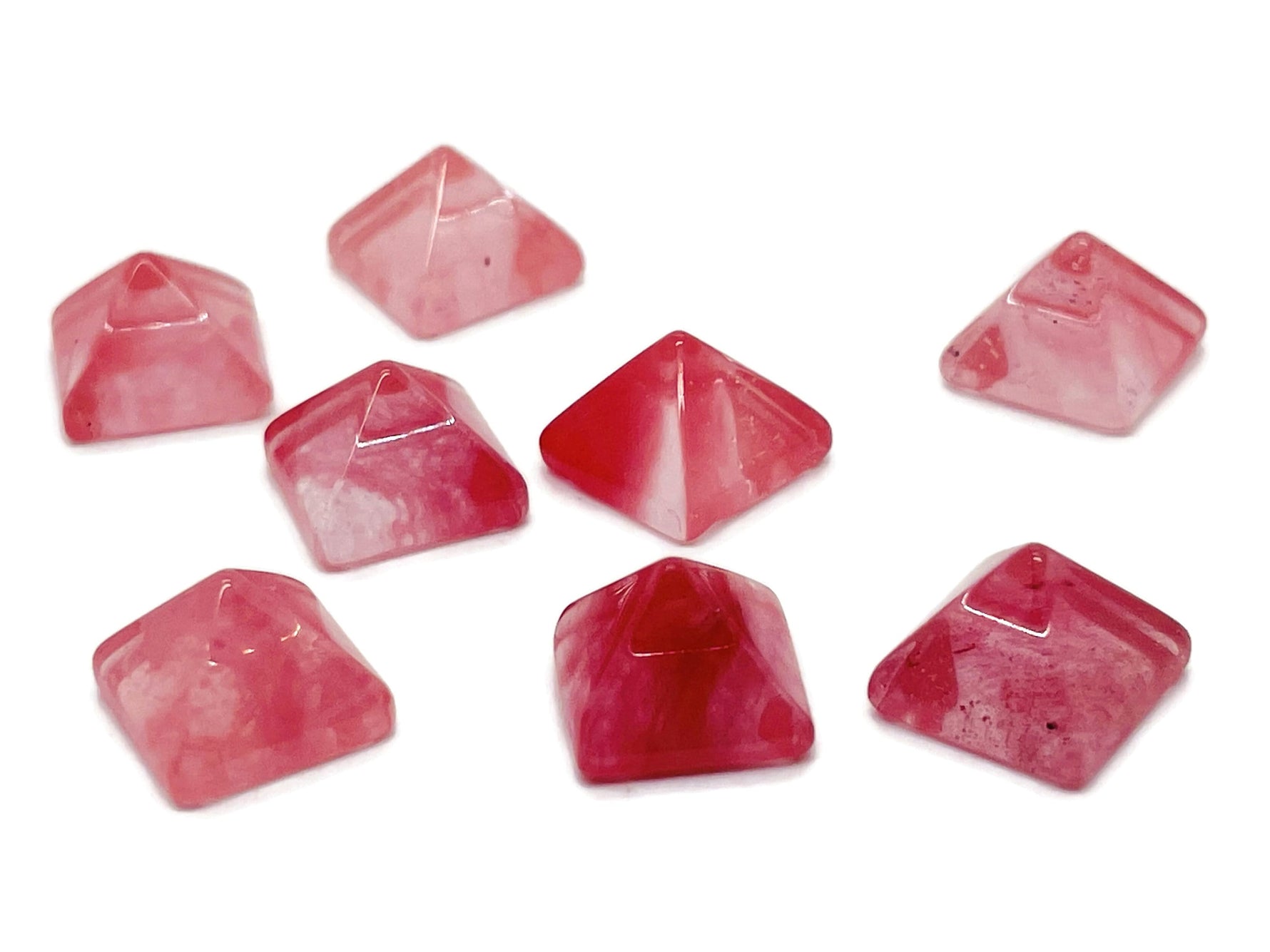 14mm Cherry Quartz pyramid gemstone carving from GemstoneGO, showcasing vibrant red color and polished pyramid shape.