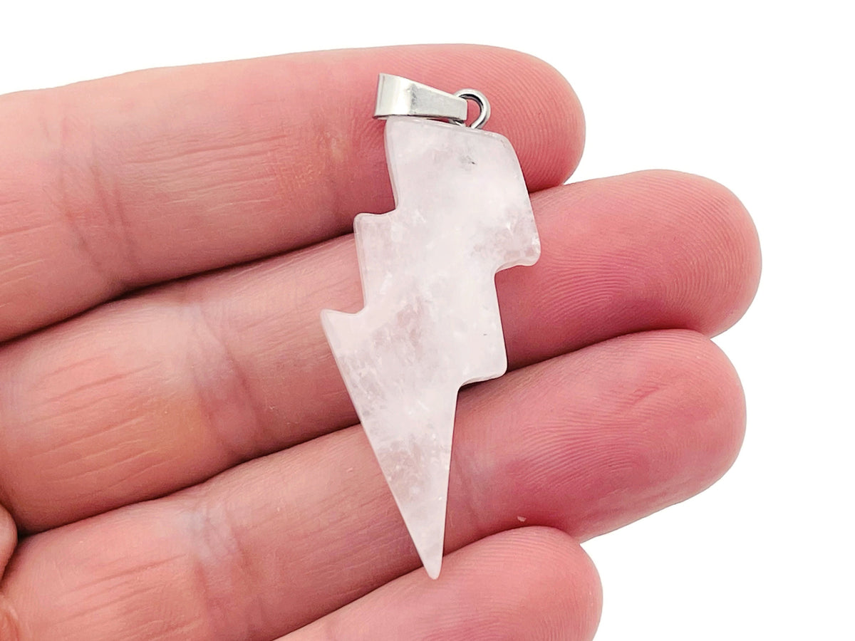 Clear Quartz Lightning Crystal Pendant from GemstoneGO featuring a natural lightning stone gemstone in a polished pendant setting.