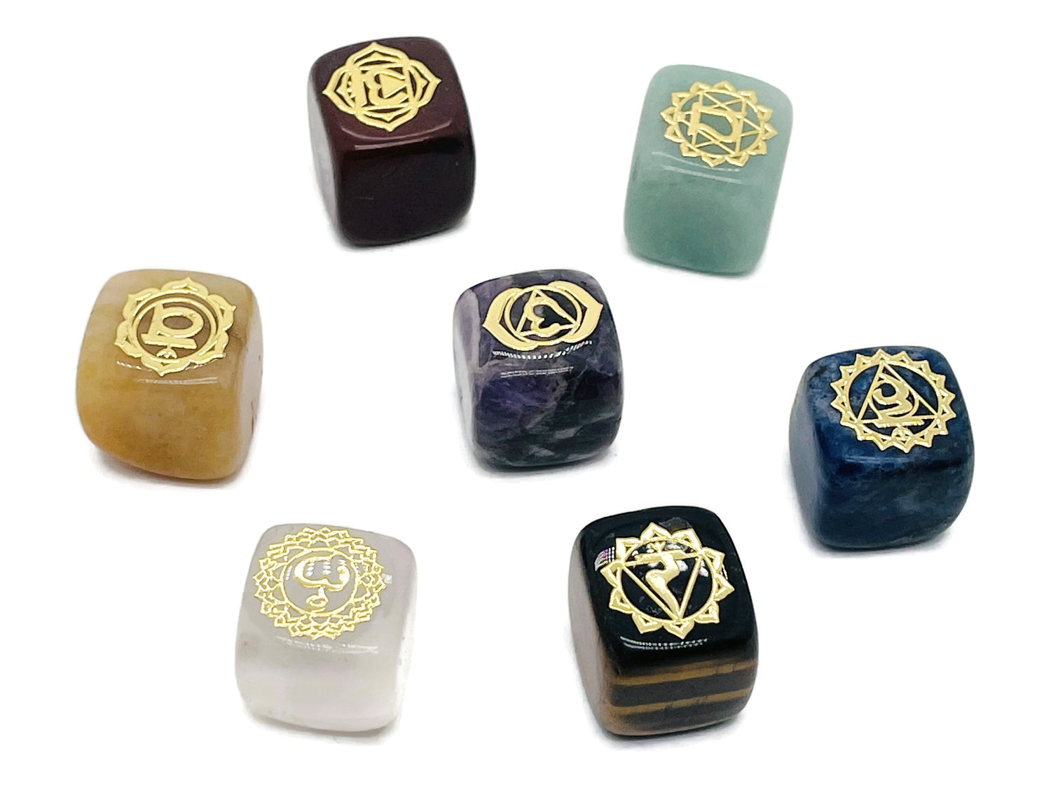 Ensemble de 7 pierres naturelles pour les chakras - Ornement de méditation des chakras ?€? Énergie positive ?€? Pierres Reiki - Pierres de cristal de guérison ?€? Pierres carrées - CH1004