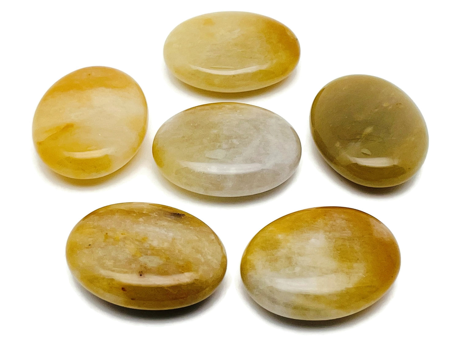 Yellow aventurine palm gemstone spa stone, 45x35mm, smooth polished natural yellow aventurine for relaxation and meditation.