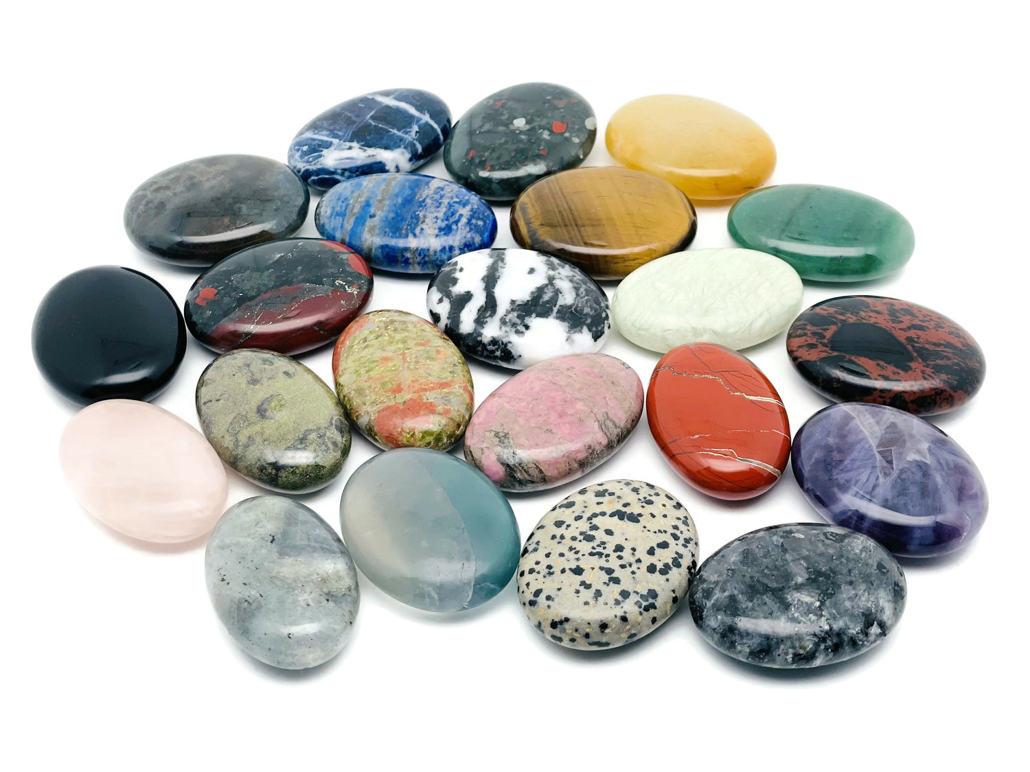 Oval Palm Gemstone Spa Stone in mixed colors, 45x35mm crystal oval for relaxation and massage, from GemstoneGO.