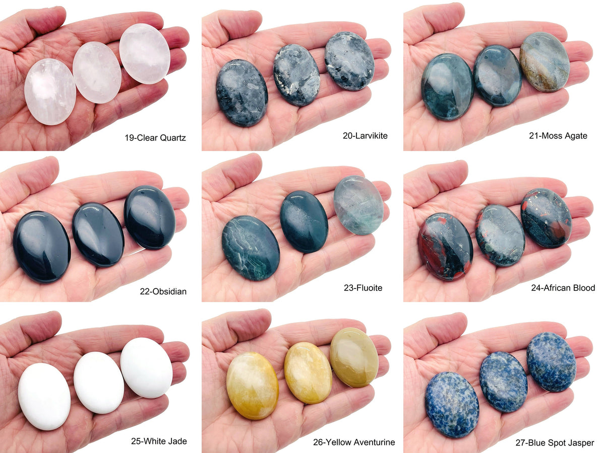 Oval gemstone spa stone in mixed colors, 45x35mm, from GemstoneGO, used for relaxation and crystal healing.