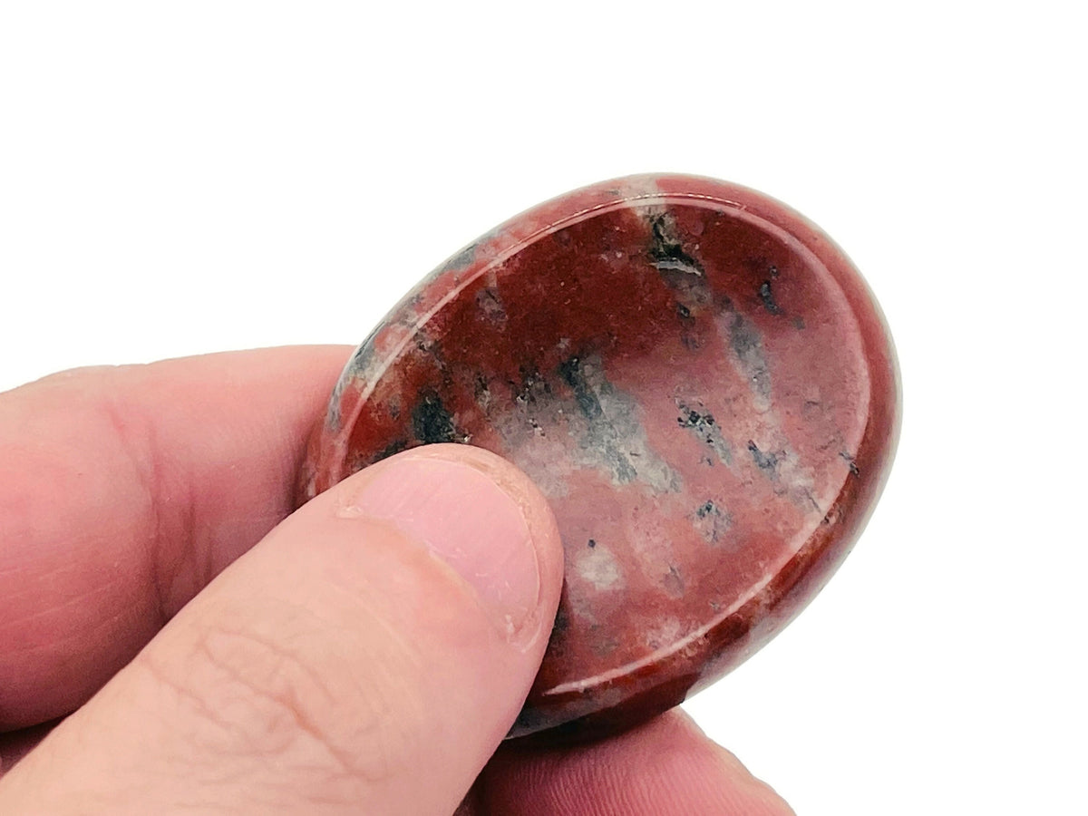 Red Sesame Jasper worry stone from GemstoneGO, 4.5x3.5cm soothing crystal for stress relief and meditation.