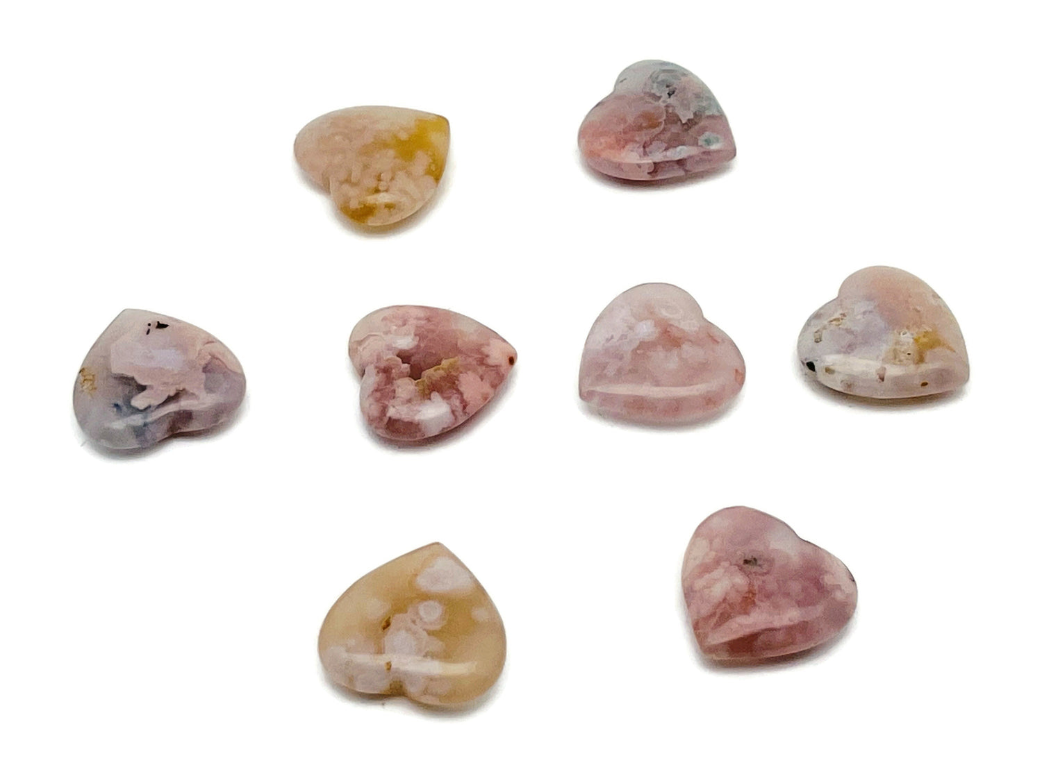 Flower Agate Heart Gemstone - Cherry Blossom - 20x20x6 mm - HE1088
