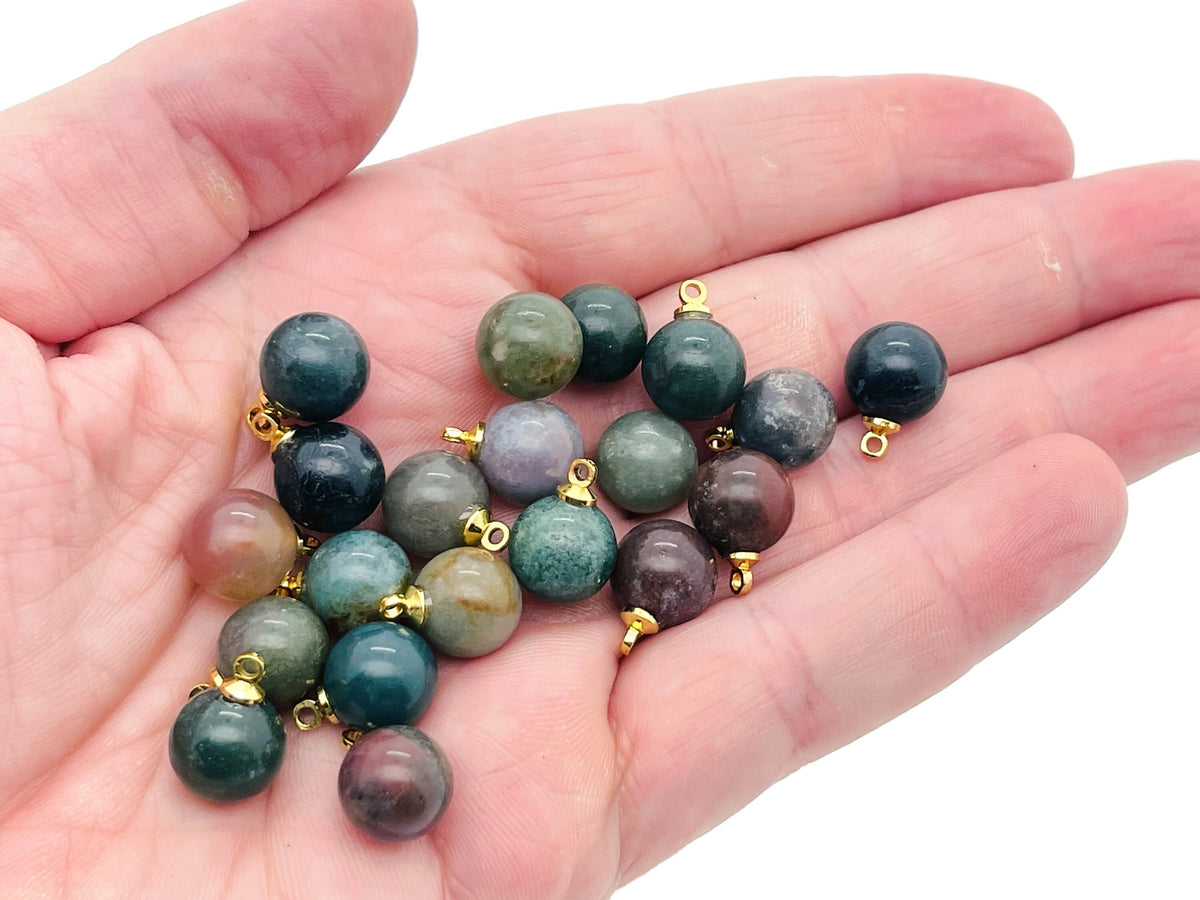 Moss agate ball beads crystal pendant jewelry stone, natural gemstone with green moss patterns, from GemstoneGO.