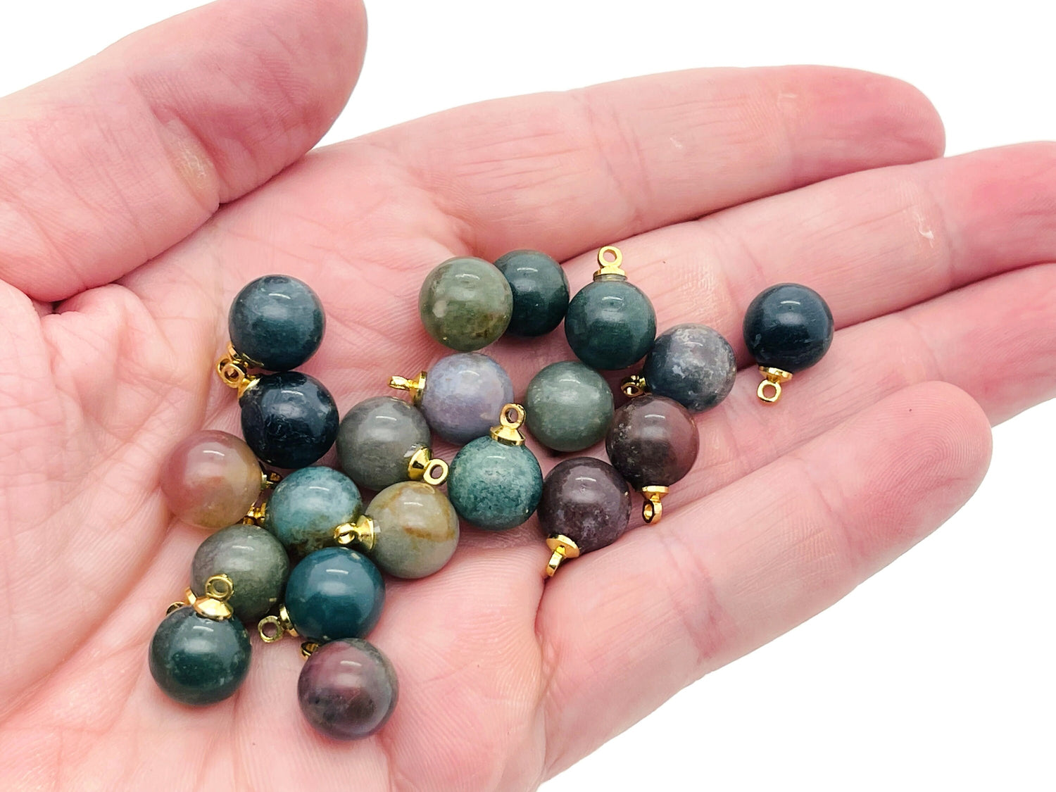Moss agate ball beads crystal pendant jewelry stone, natural gemstone with green moss patterns, from GemstoneGO.