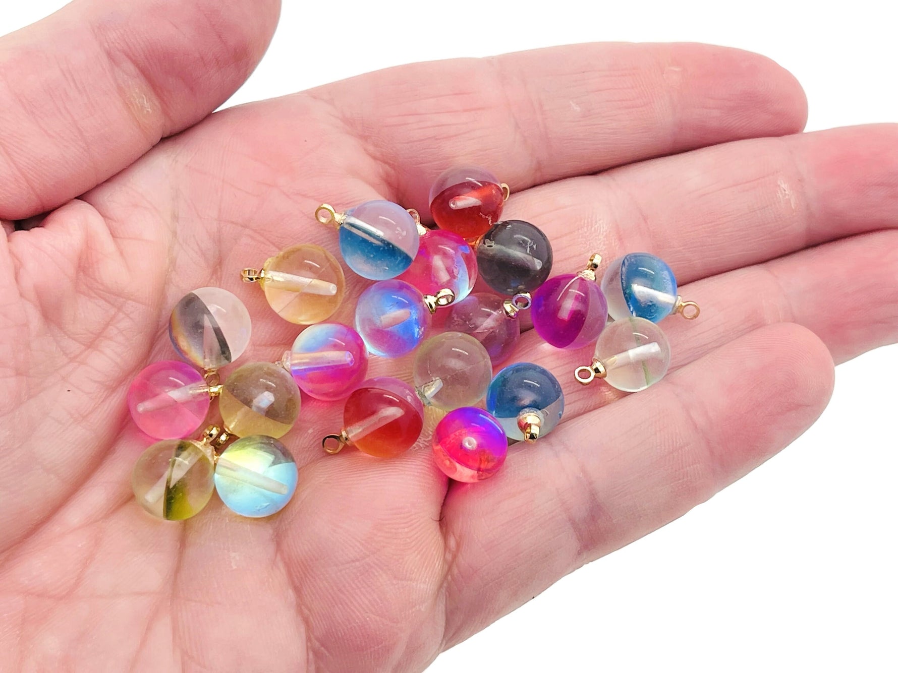 Angel Aura ball beads crystal pendant from GemstoneGO featuring iridescent, spherical jewelry stones with a vibrant, luminous finish.
