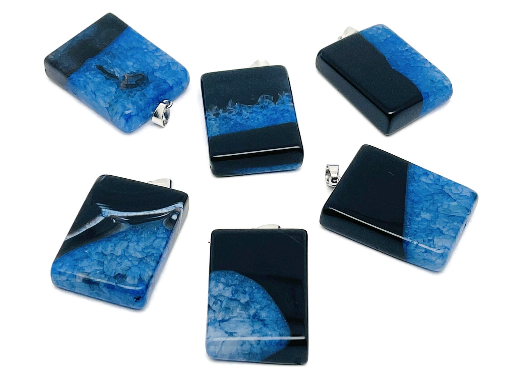 Blue and black agate crystal pendant from GemstoneGO featuring a polished agate charm, perfect for a stylish jewelry gift.