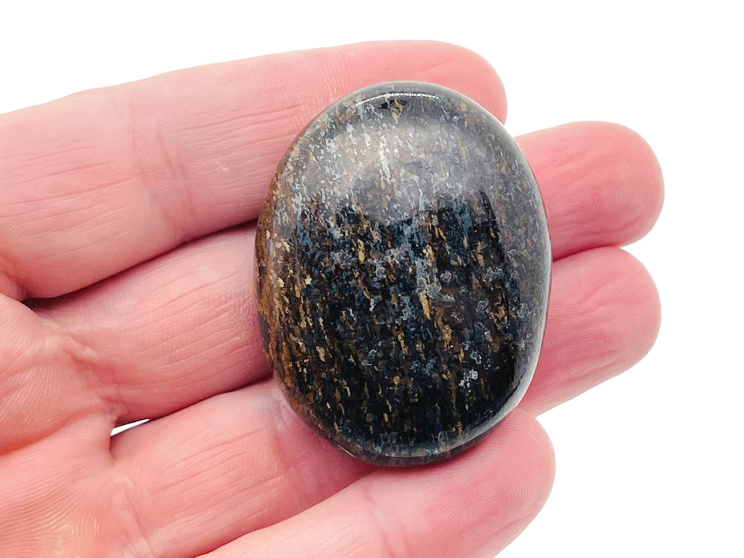 Bronzite palm gemstone spa stone, 45x35mm, smooth polished natural stone from GemstoneGO, ideal for relaxation and meditation.