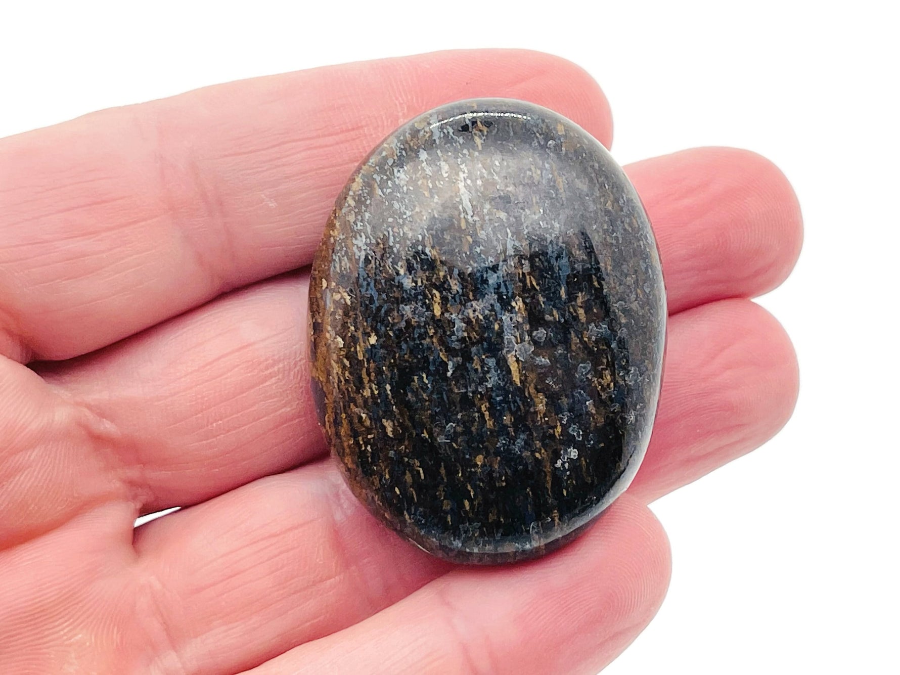 Bronzite palm gemstone spa stone, 45x35mm, smooth polished natural stone from GemstoneGO, ideal for relaxation and meditation.