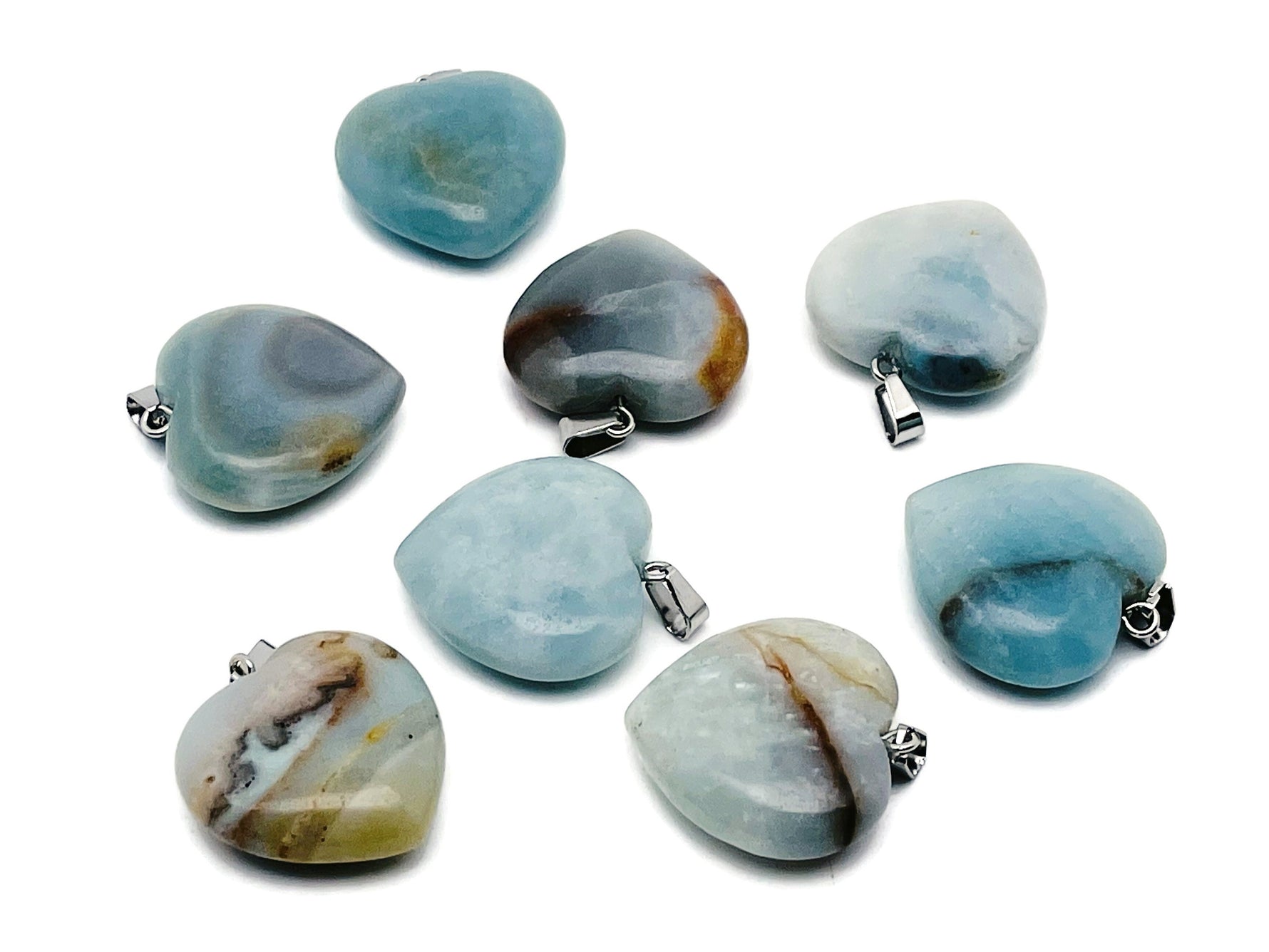 Amazonite heart crystal pendant from GemstoneGO, featuring a Reiki healing gemstone with a polished finish and silver bail.