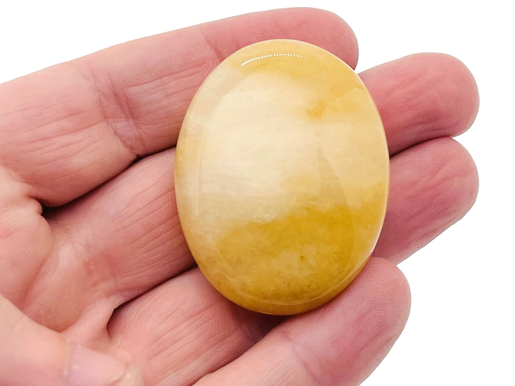 Yellow aventurine palm gemstone spa stone, 45x35mm, smooth polished yellow aventurine for healing and relaxation.