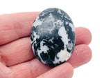 Zebra calcite palm gemstone spa stone, 45x35mm, smooth polished stone with black and white striped pattern from GemstoneGO